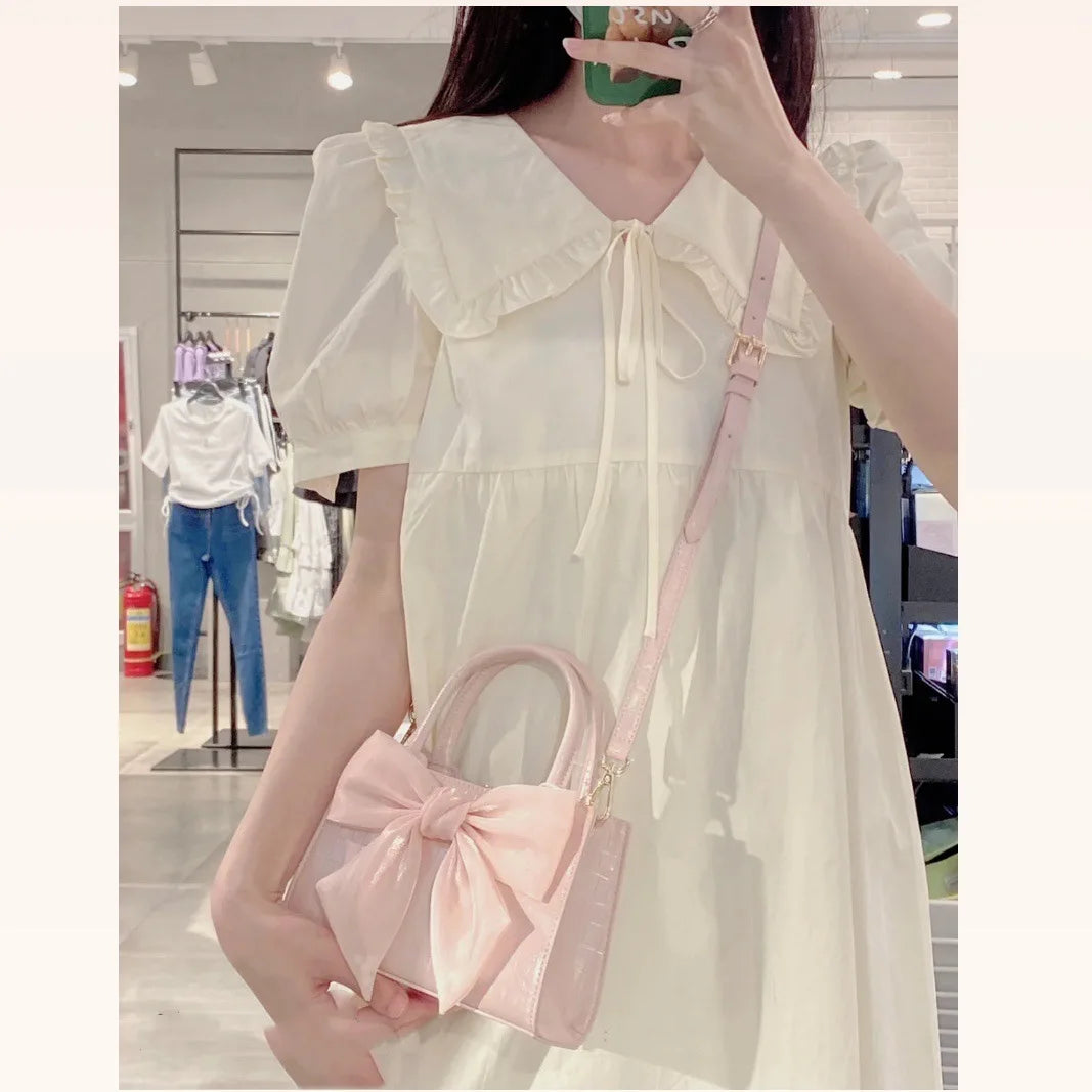 Fashion Women's Clutch Purse Handbags Summer Pink Bowknot Female Underarm Bags Sweet Girl's Small Square Shoulder Messenger Bag.