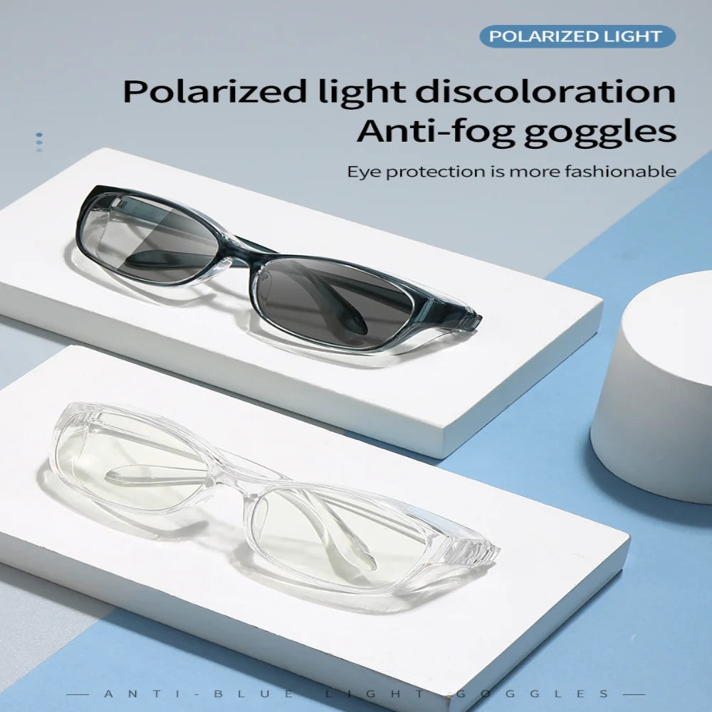 Photochromic Anti-Fog Safety Goggles with UV400 Protection and Blue Light Blocking Features.