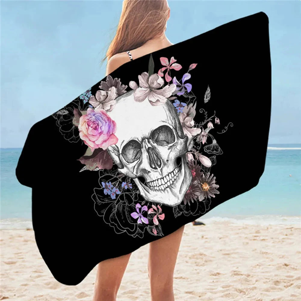 Sugar Skull Print Beach Towel Microfiber Fabric Quick Dry for Adults Women Men Gift Shower Towel Travel Camping Kitchen Gym Yoga.