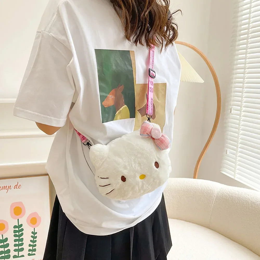 Women Girl Sanrio Hello Kitty Mini Shoulder Bag Kawaii Cartoon Messenger Plush Earphone Bag Girl Kids Cute Luxury Designer 2024.