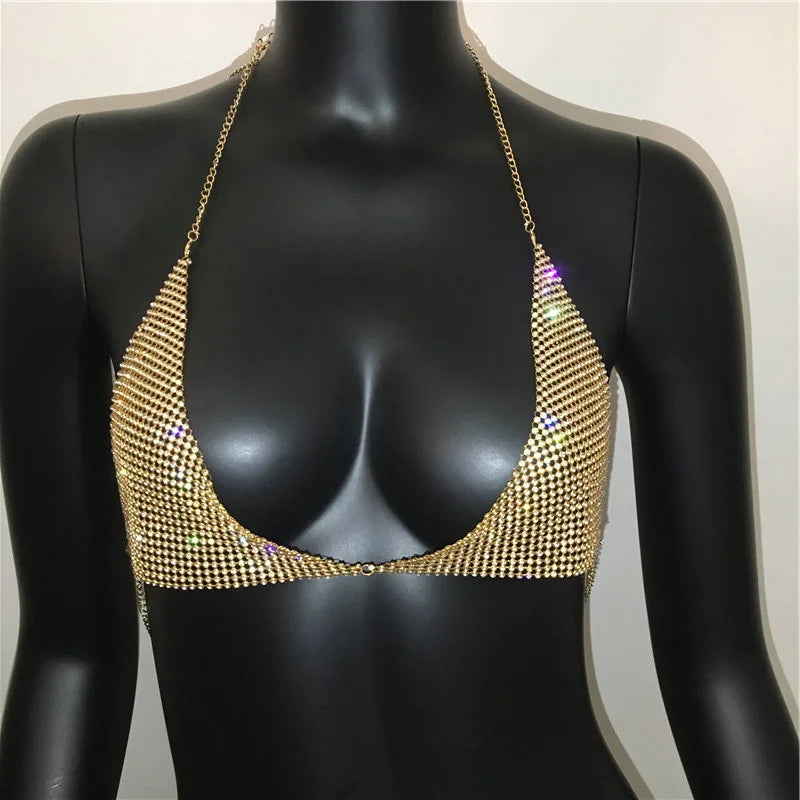 Sexy Bra Chain with Rhinestone Crystal Luxury Jewelry Chest Chain Body Accessories Backless Rhinestone Bra Hot Girl Suspenders.