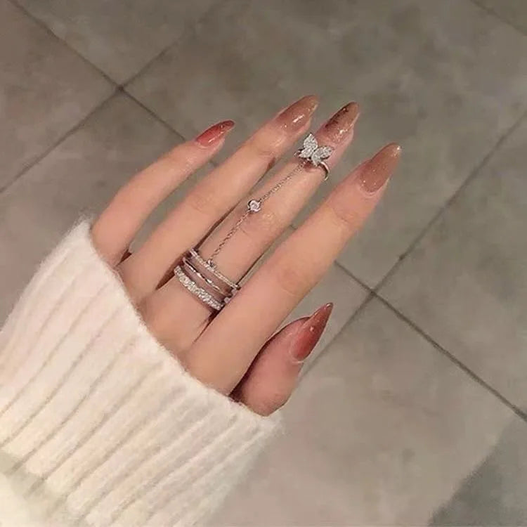 Trendy Double Finger Chain Rings for Women Ring Set Tassel Butterfly Cross Punk Rings Jewelry Ladies Fashion HipHop Jewelry.