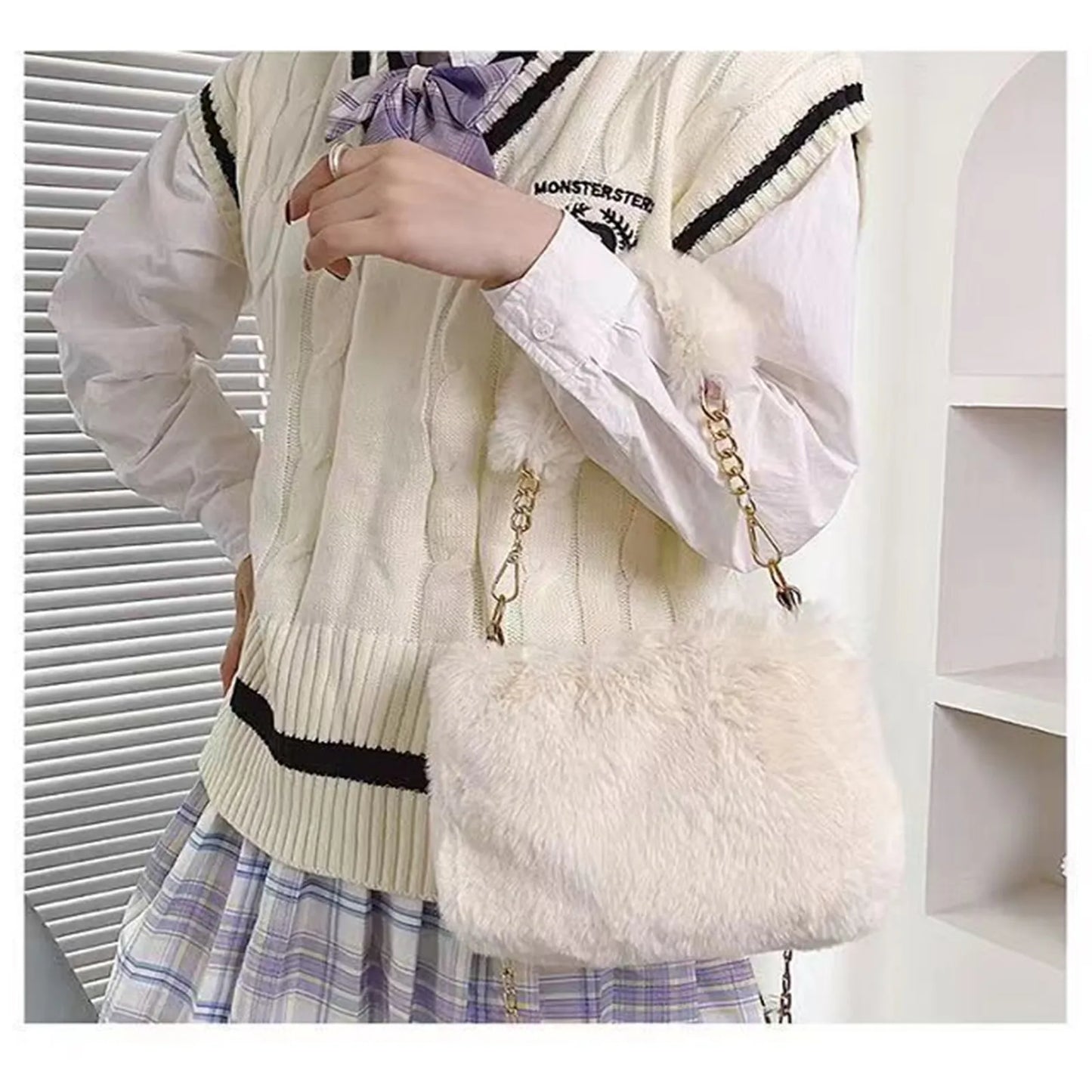 Plush Handbag Women'S New Eco-Friendly Fur Furry Mini Handbag Korean Fashion Plush Crossbody Bag Square Bag