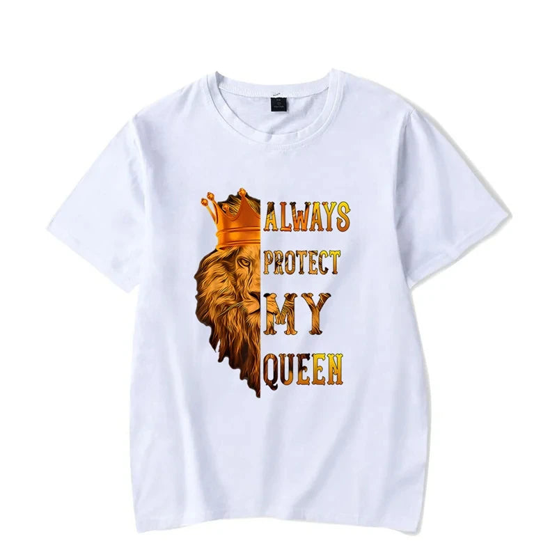 Lion King and Queen Couples T Shirt Letters Print Top Fashion Short Sleeve Couple Clothes Korean Oversized Tshirt Women Men Tees.