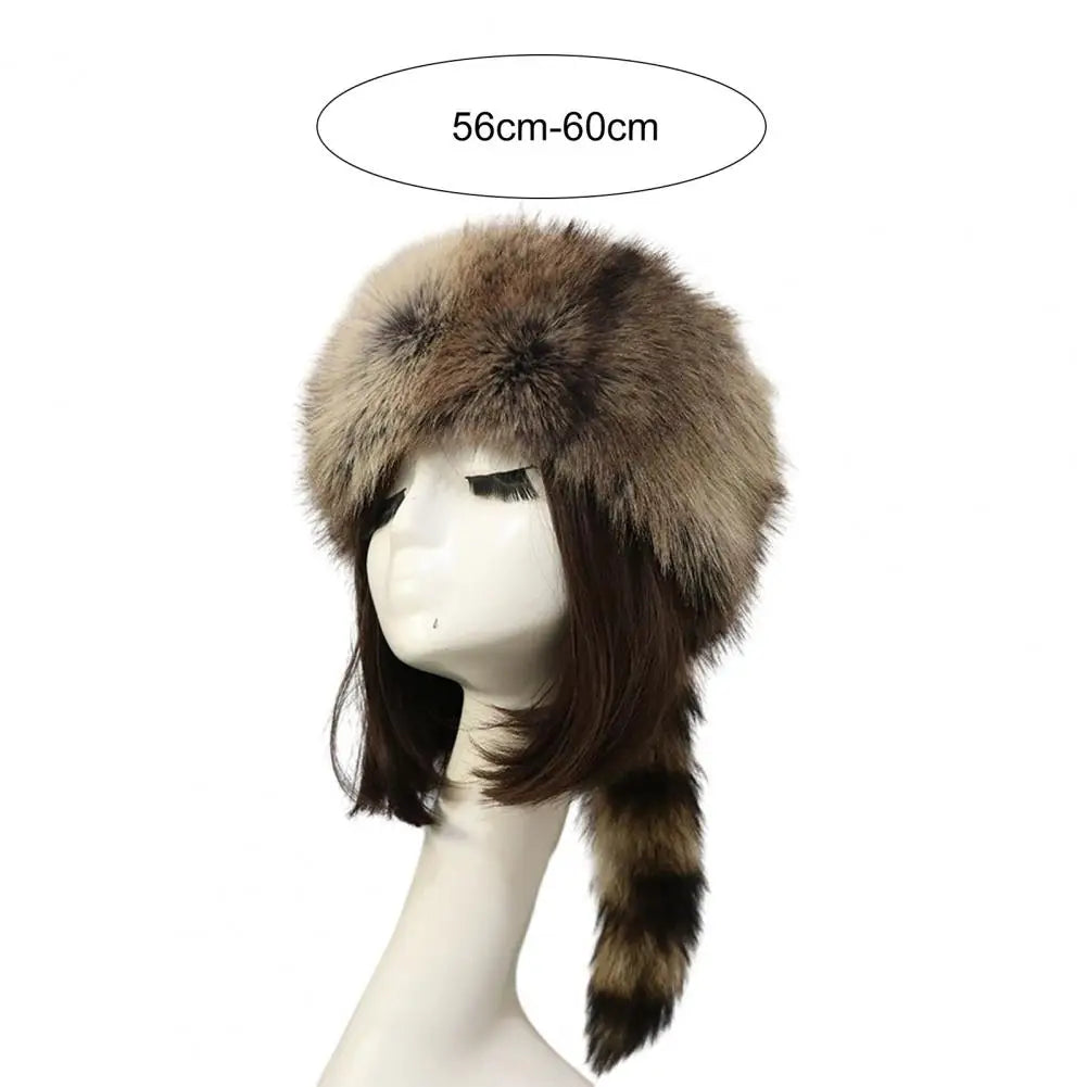 Ladies Faux Fur Cossack Winter Hat - Thick, Warm, Windproof, and Washable with Elastic Fit.