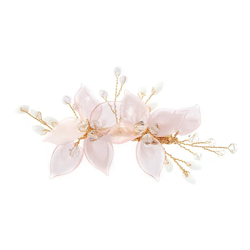 Pink Flower Hair Clips for Bride Wedding Hair Accessories Crystal Floral Hairpins Pearl Headpiece for Women Party Hair Jewelry.