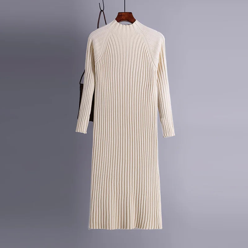 Chic Autumn winter maxi thick Sweater dress Women flare Sleeve casual warm straight long Sweater dress female loose knit dress.