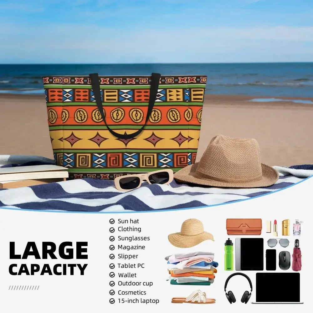 Custom African Kente Cloth Design Tote Bag for Women Large Capacity Traditional Africa Ethnic Ankara Beach Gym Travel Bags