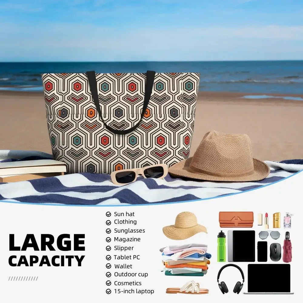 Custom African Kente Cloth Design Tote Bag for Women Large Capacity Traditional Africa Ethnic Ankara Beach Gym Travel Bags