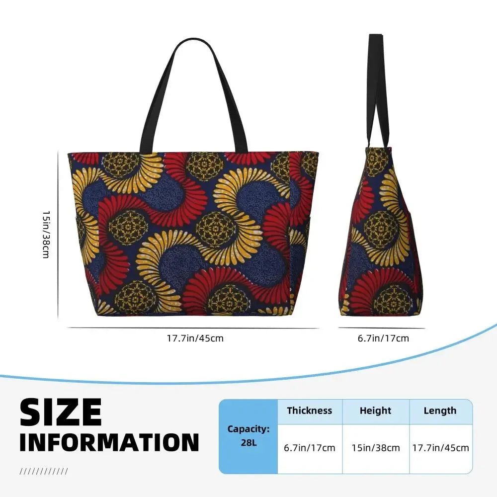 Custom African Kente Cloth Design Tote Bag for Women Large Capacity Traditional Africa Ethnic Ankara Beach Gym Travel Bags