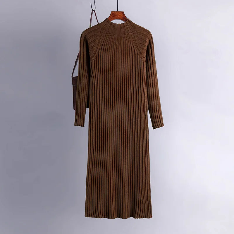 Chic Autumn winter maxi thick Sweater dress Women flare Sleeve casual warm straight long Sweater dress female loose knit dress.