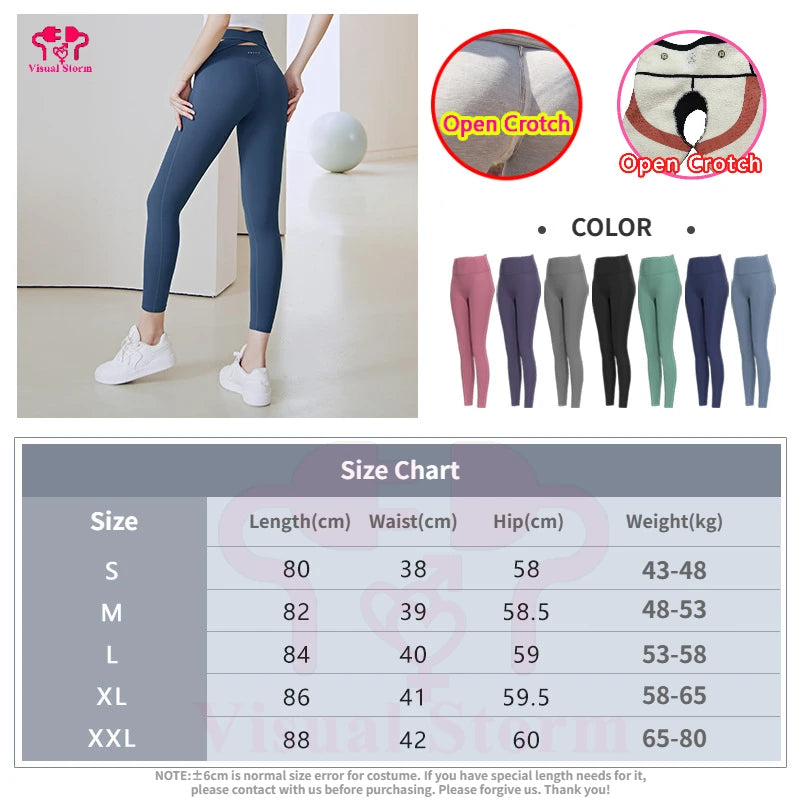 Sexy Open Crotch Push Up Leggings Women High Rise Gym Fitness Sporty Hot Pants Waist Hollow Out Fashion Cloth Erotic Clubwear.