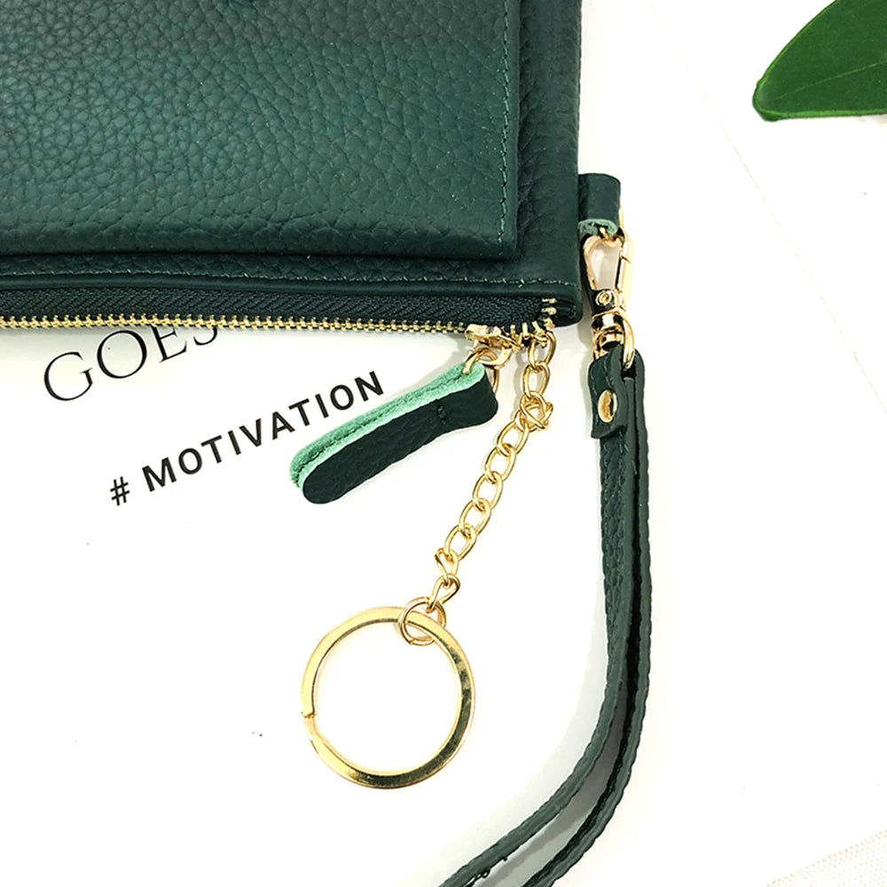 Custom Letters Women Coin Purse Genuine Leather Lady Keychain Card Holder Small Lanyard Wallet Personalize Name Zip Wristlet Bag - Elevate Your Body