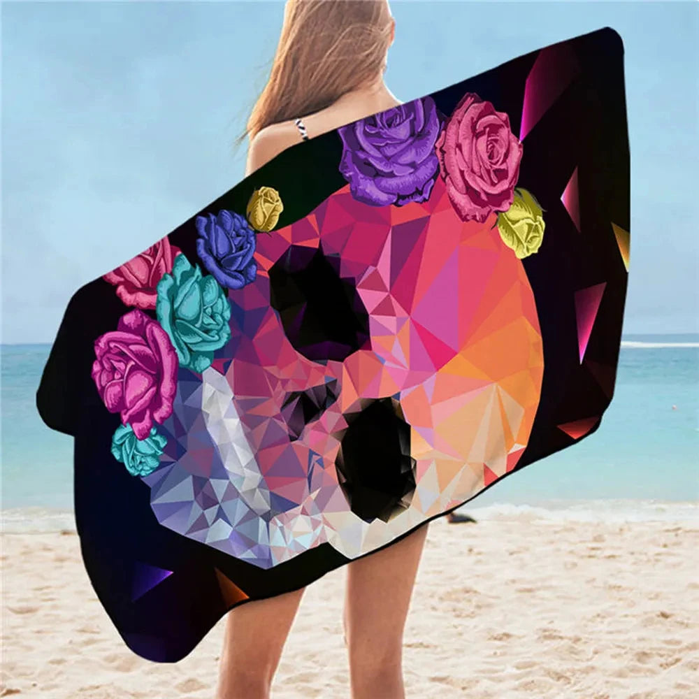 Sugar Skull Print Beach Towel Microfiber Fabric Quick Dry for Adults Women Men Gift Shower Towel Travel Camping Kitchen Gym Yoga.