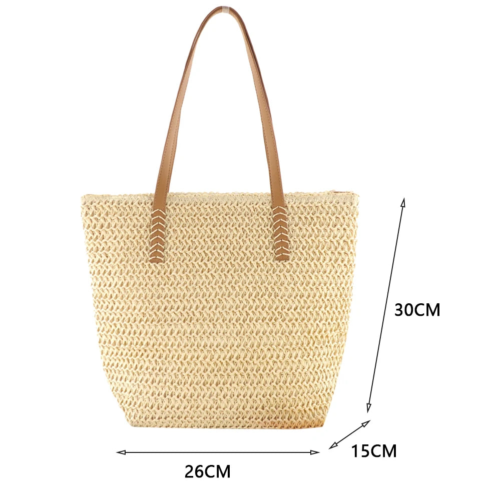 Summer Straw Women Bag Hand-Woven Handbags Handmade Raffia Beach Boho Shoulder Bag Large Tote Bag Tassel Shopping Purses 2024.