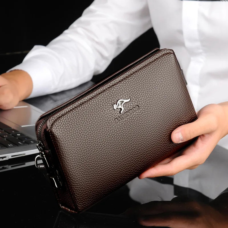 KANGAROO Luxury Brand Men Clutch Bag Leather Long Purse Password Money Bag Business wristlet Phone Wallet Male Casual Handy Bags.