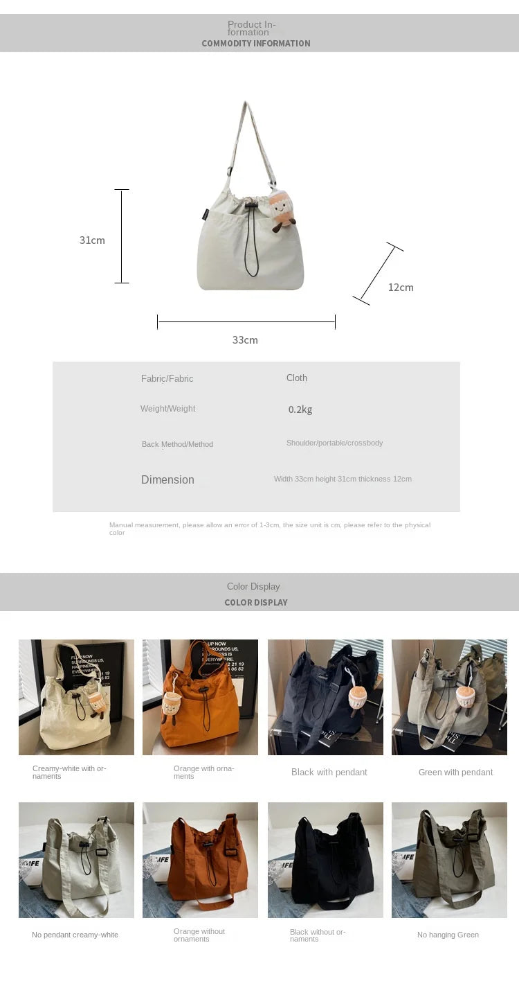 2024 New Nylon Shoulder Bag Fashionable Shrinkage Anti Wrinkle Crossbody Bag Lightweight Large Capacity Commuter Women Tote Bag.