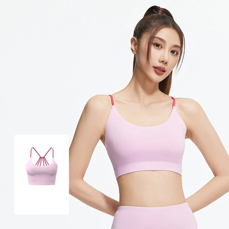 Girl Pink Sport Bra Padded Top 2024 Trend Running Jogger Fitness Strap Vest Yoga Slim Training Cloth Gym Exercise Dry Sportswear.