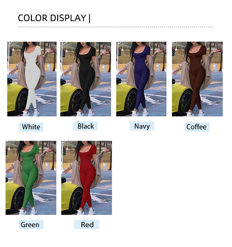 2024 Spring and Summer New Women's One-piece Short Sleeve Solid Color Sexy Slim One-piece Fashion Activity Street One-piece Suit.