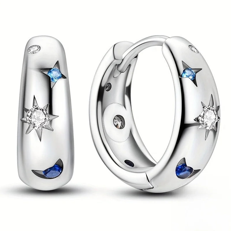 Silver Color Hoop Earrings  for Woman Pendientes Zircon Heart Shape Star Eardrop Original Earring Fashion Jewelry.