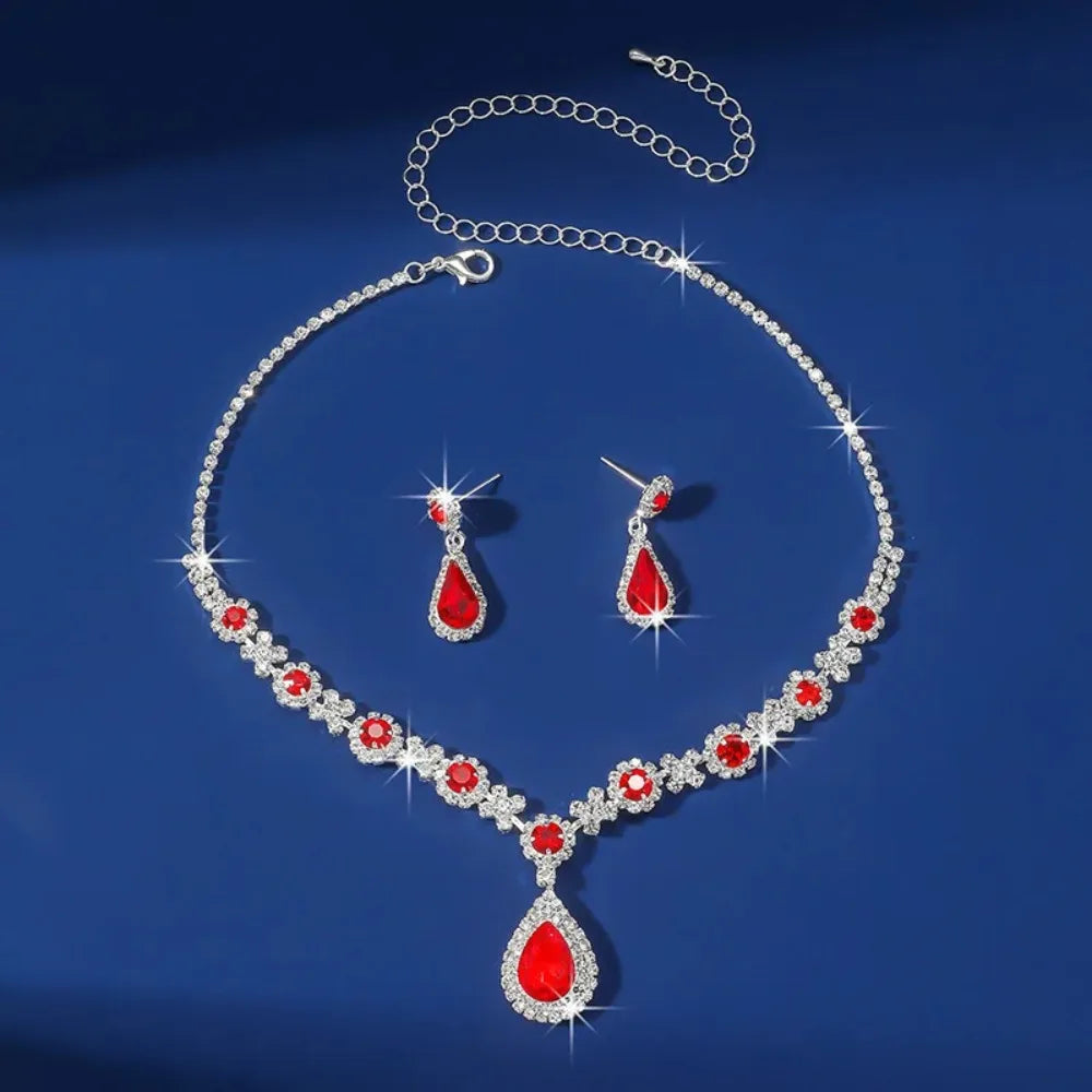 3 pieces of women's crystal droplet necklace with earrings set for wedding evening dress Elegant accessories.