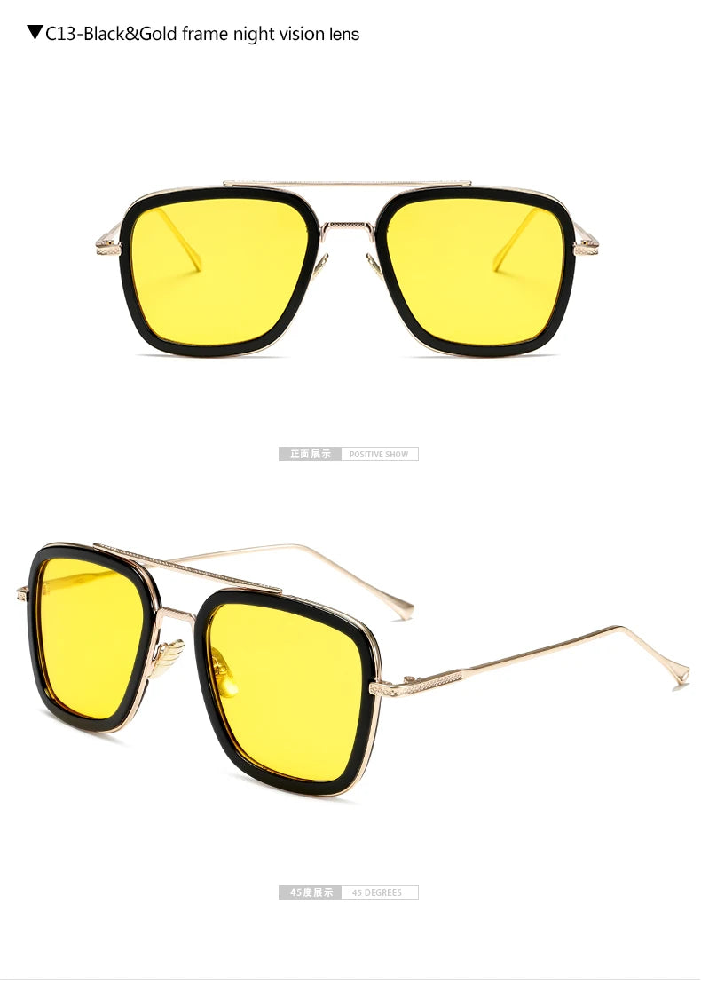 Chic Retro Square Sunglasses for Men and Women Inspired by Tony Stark