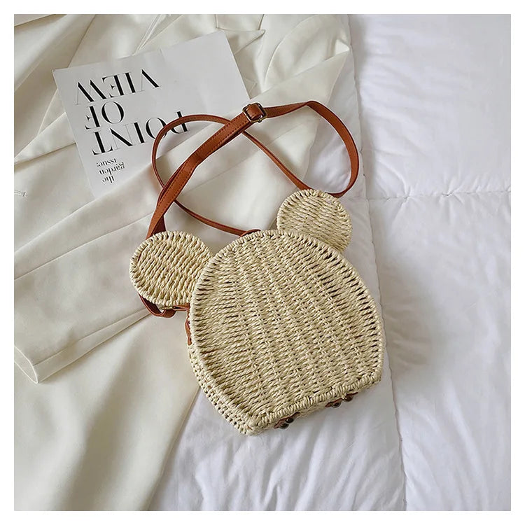 Disney 2023New Ladies Designer Straw Fancy Bag Cute Handbag Rattan Travel Leisure Vacation Small Round Beach Mickey Shoulder Bag - Elevate Your Body