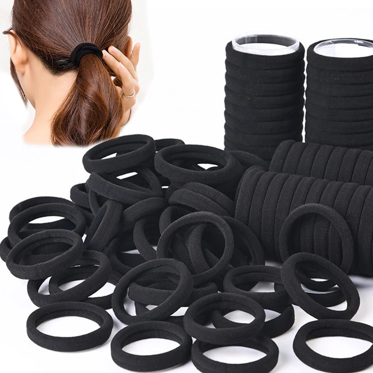 High Elastic Hair Ties - 50/100pcs Black Rubber Bands for Women & Girls - Ponytail Holders & Scrunchies Accessories.