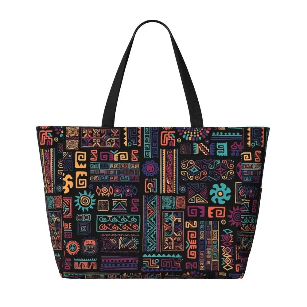 Custom African Kente Cloth Design Tote Bag for Women Large Capacity Traditional Africa Ethnic Ankara Beach Gym Travel Bags