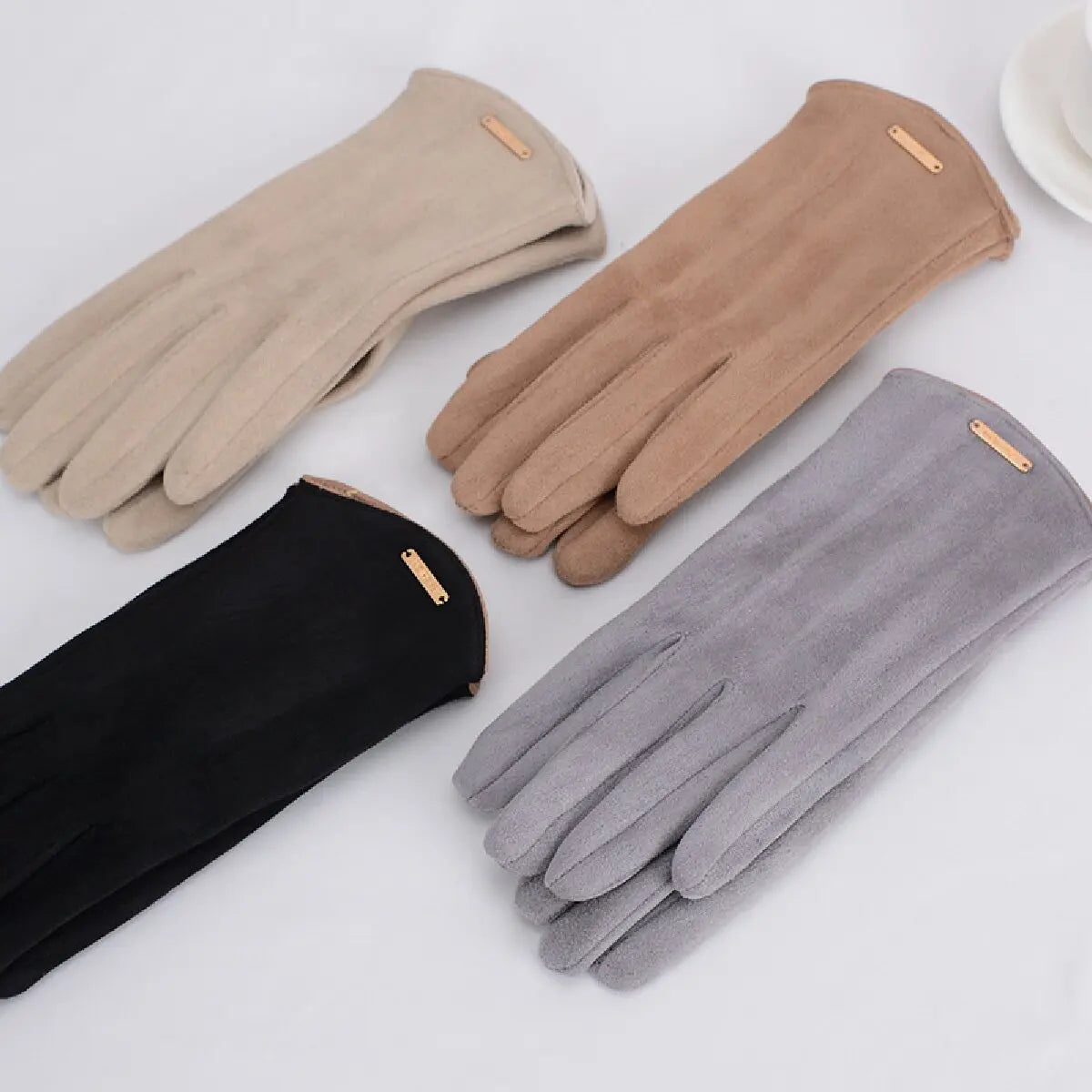 Elegant Women’s Winter Touch Screen Suede Gloves for Cycling and Driving - Windproof and Warm.