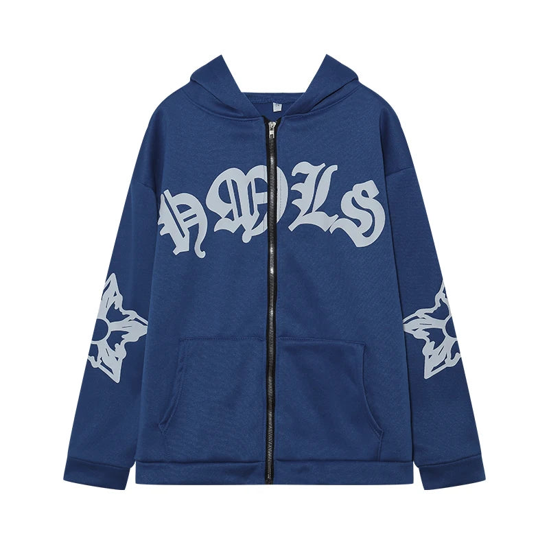 New Women's Street Hoodie Foam Zipper European and American Hoodie.