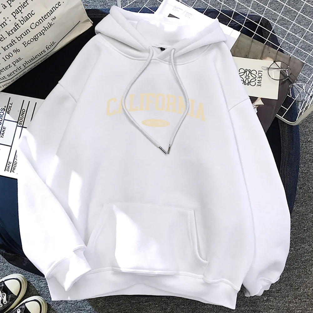 California West Coast Design Womens Hoody Hip Hop All-Match Streetwear Pocket Crewneck Clothes Fleece Comfortable Female Hoodie - Elevate Your Body