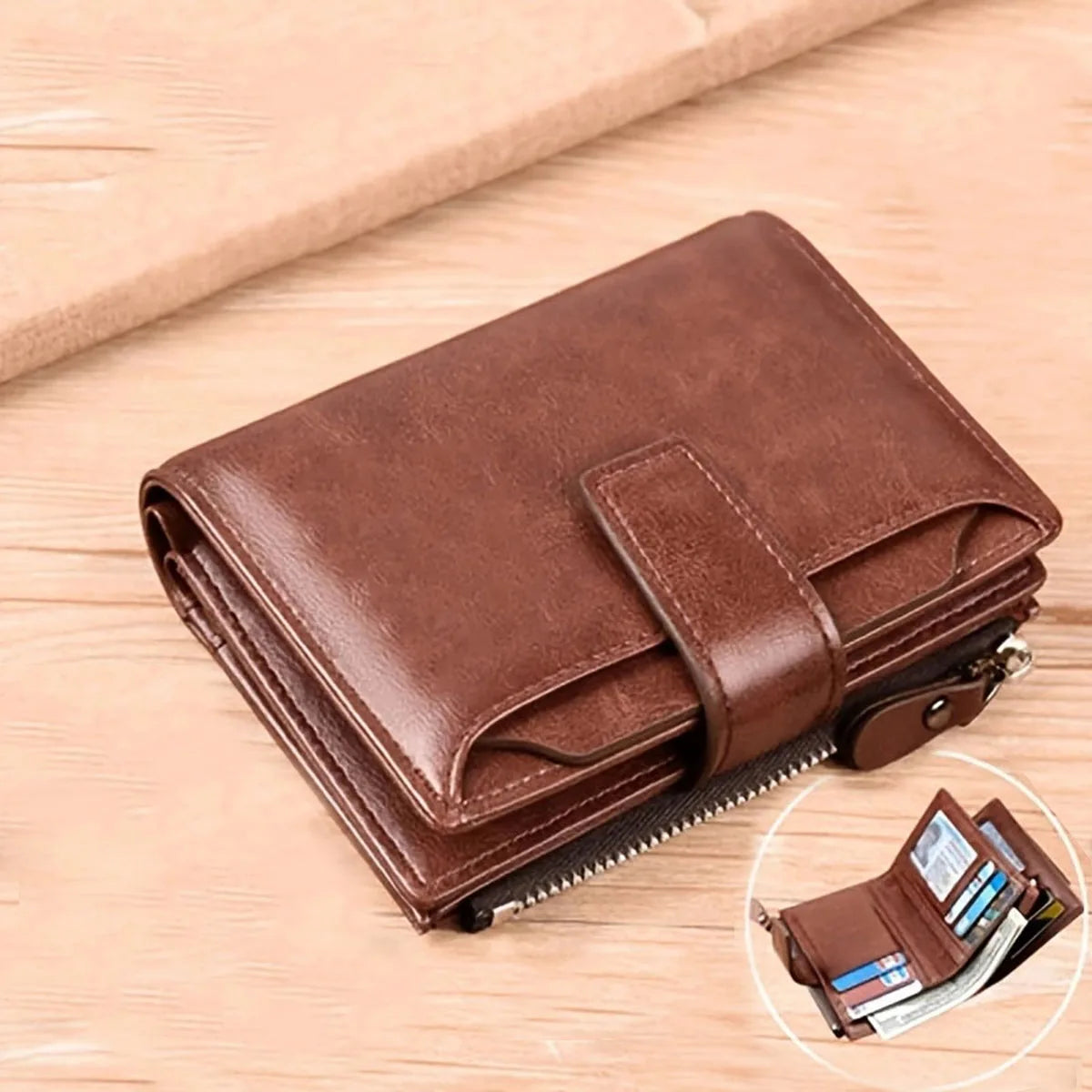 Men's Coin Purse Wallet RFID Blocking Man PU Leather Wallet Zipper Business Card Holder Money Bag Wallet Male.