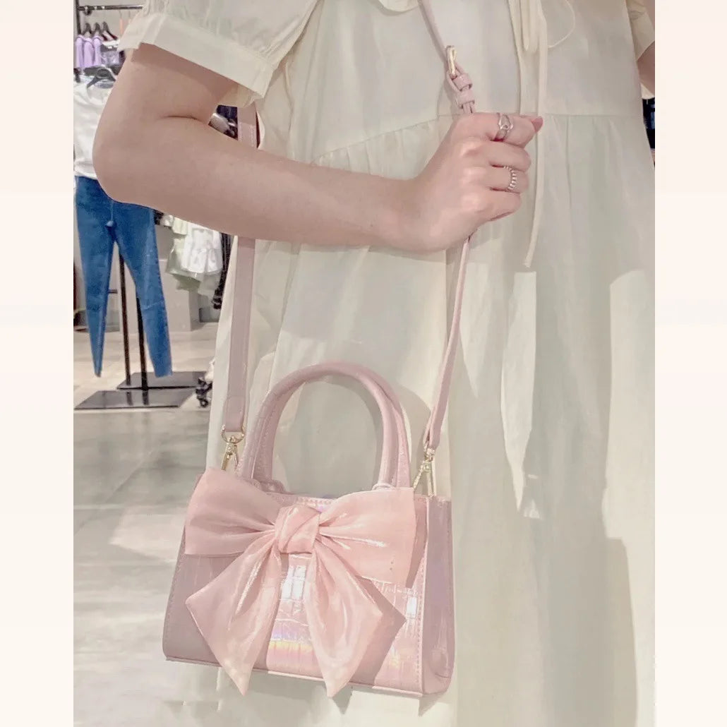 Fashion Women's Clutch Purse Handbags Summer Pink Bowknot Female Underarm Bags Sweet Girl's Small Square Shoulder Messenger Bag.