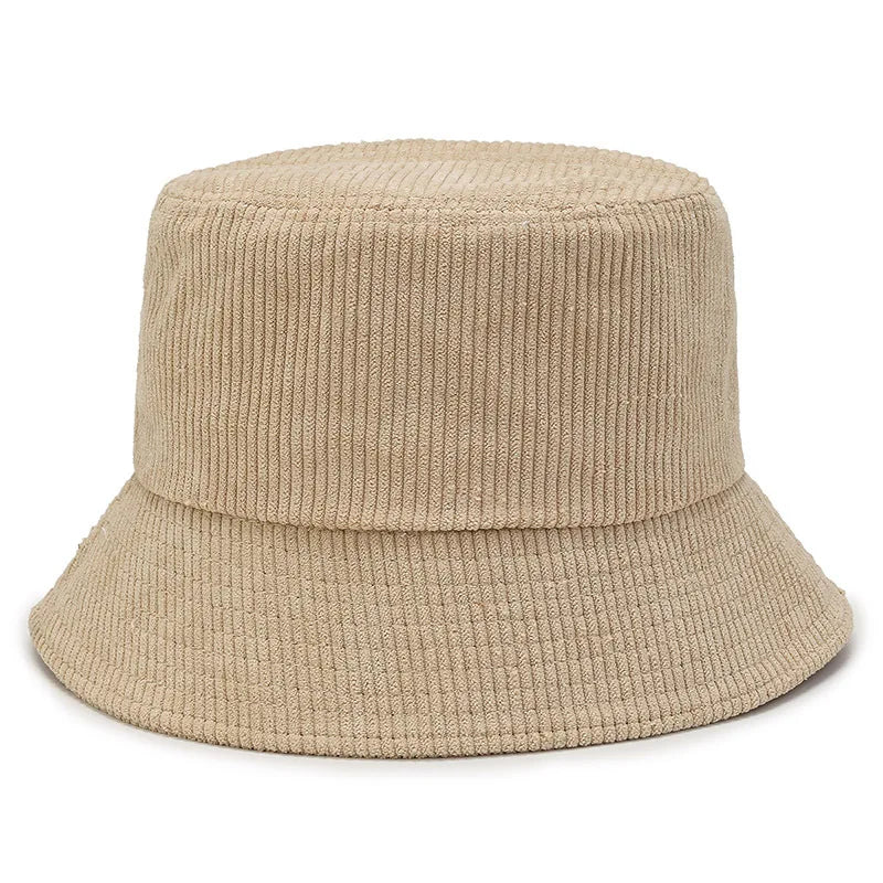 Unisex Smile Embroidered Bucket Hat - Double-Sided Cotton Corduroy Bob Cap for Beach, Fishing, and Casual Outings.