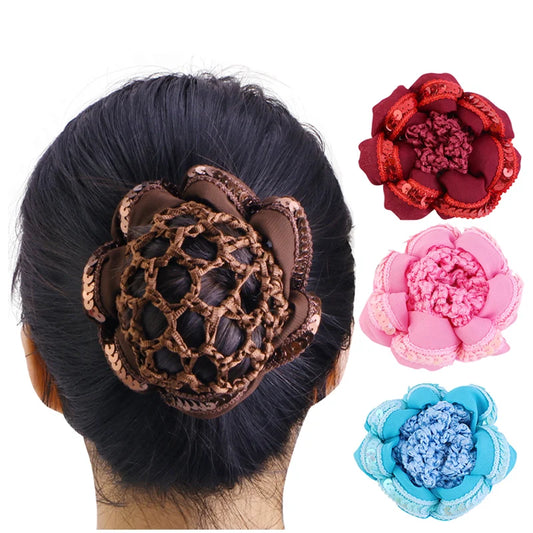 Girls' Sequined Crochet Snood Hair Net for Ballet and Skating - Elastic Bun Cover and Hair Styling Tool.