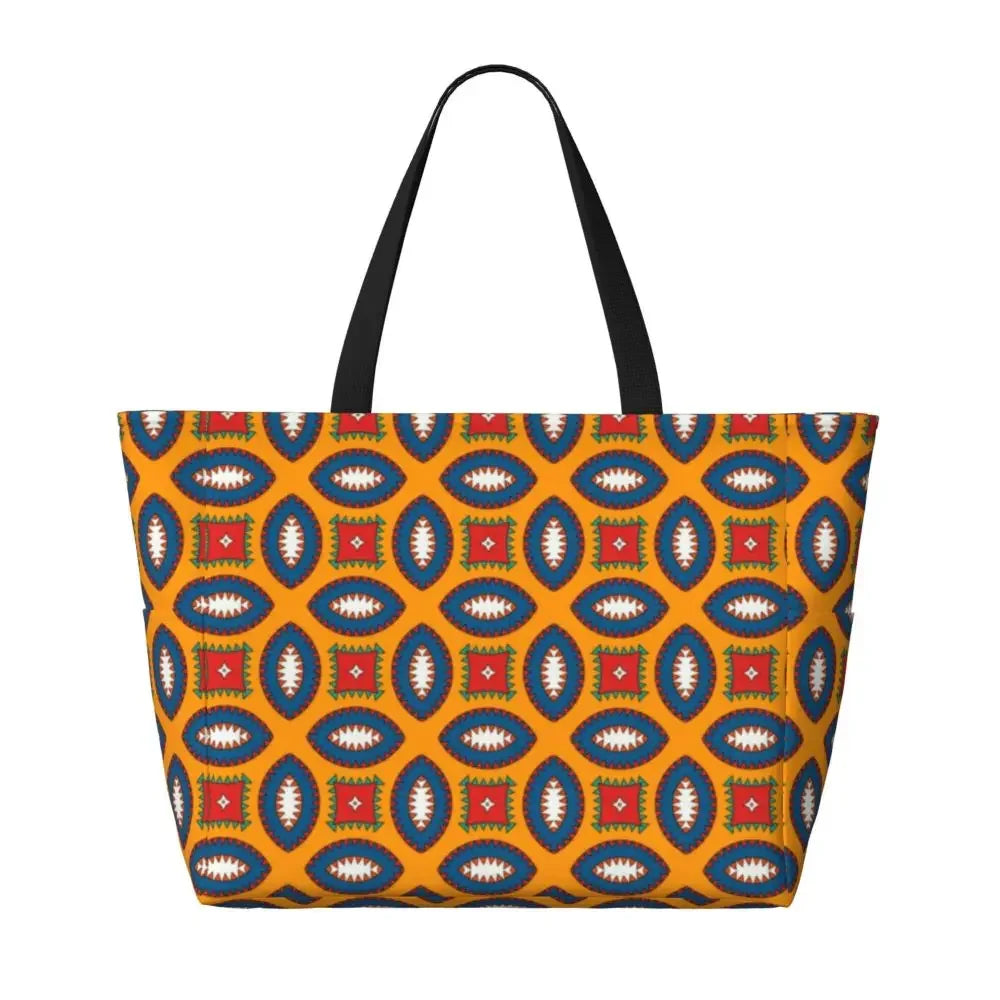 Custom African Kente Cloth Design Tote Bag for Women Large Capacity Traditional Africa Ethnic Ankara Beach Gym Travel Bags