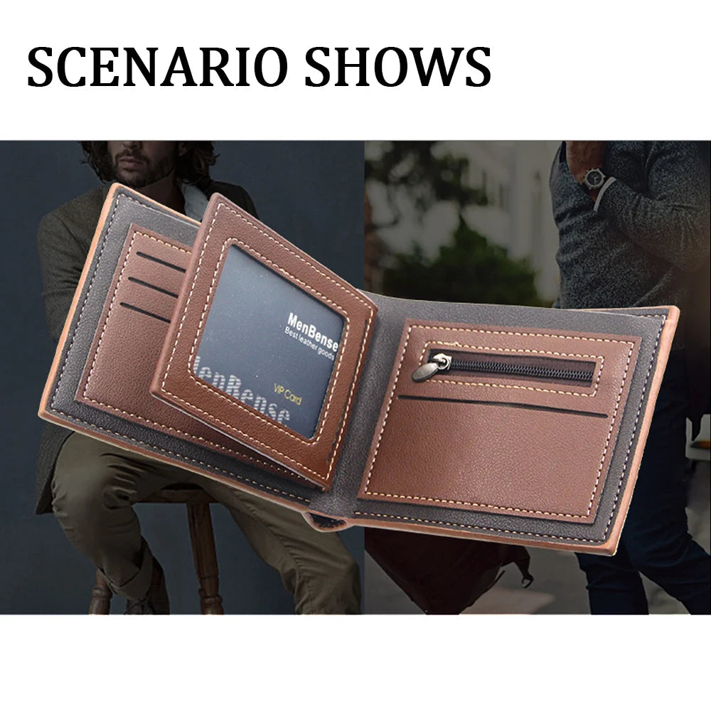 Men's Short Frosted Large Capacity Leather Wallet,Multi-Slot Coin Pocket Photo Holder Small Men's Wallet,Vintage Wallet for Male.