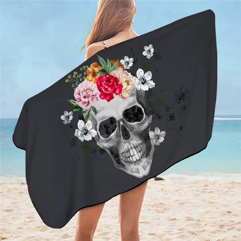 Sugar Skull Print Beach Towel Microfiber Fabric Quick Dry for Adults Women Men Gift Shower Towel Travel Camping Kitchen Gym Yoga.