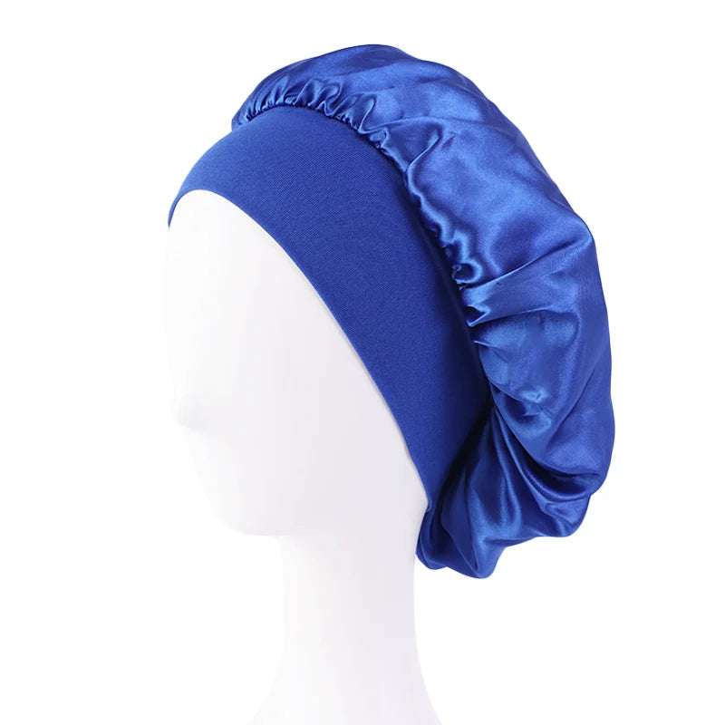 Satin Solid Wide-Brimmed Unisex Sleeping Hat - Elastic Band Hair Care Bonnet for Night Use