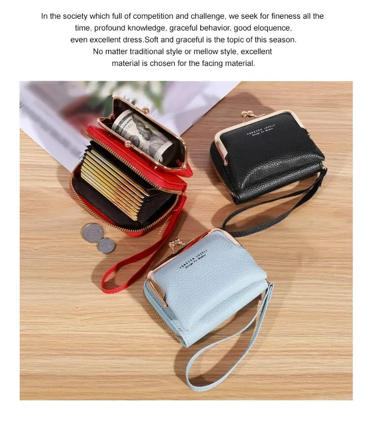 Wallet Women's Fashion Wrist Strap Short Zero Wallet Large Capacity Coin Clip Bag Multiple Card Positions Card Bag Money Clip.