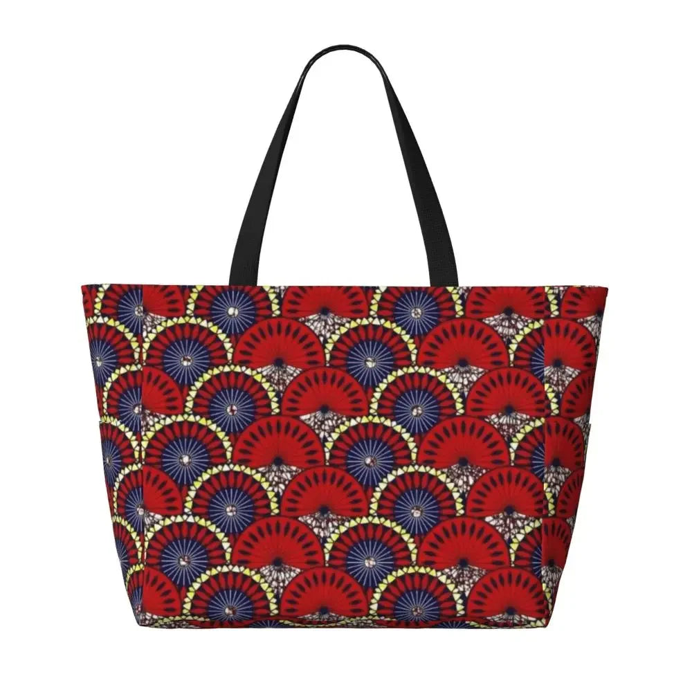 Custom African Kente Cloth Design Tote Bag for Women Large Capacity Traditional Africa Ethnic Ankara Beach Gym Travel Bags