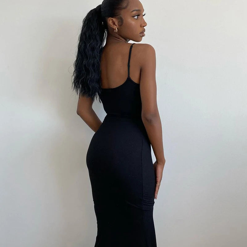 Women Backless Sexy Maxi Dress 2022 Spring Satin Slip Sleeveless Slim Party Concise платье Female Bodycon Dress Elegant Clothing - Elevate Your Body