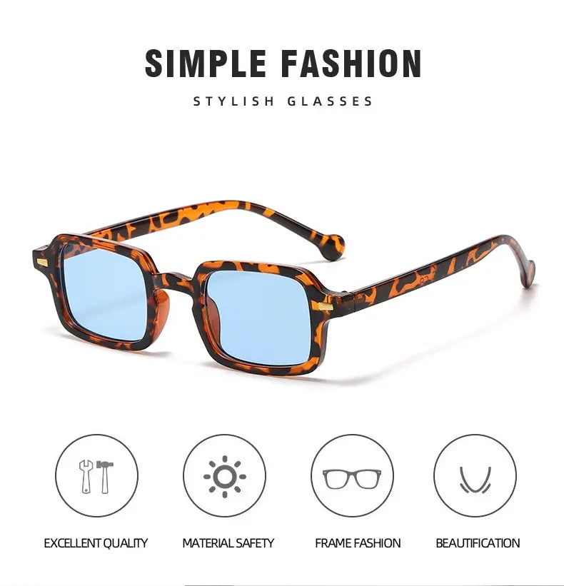 Trendy Square Retro Sunglasses for Men and Women with Rivet Accents and Gradient Lenses - UV400 Protection in Leopard Blue.