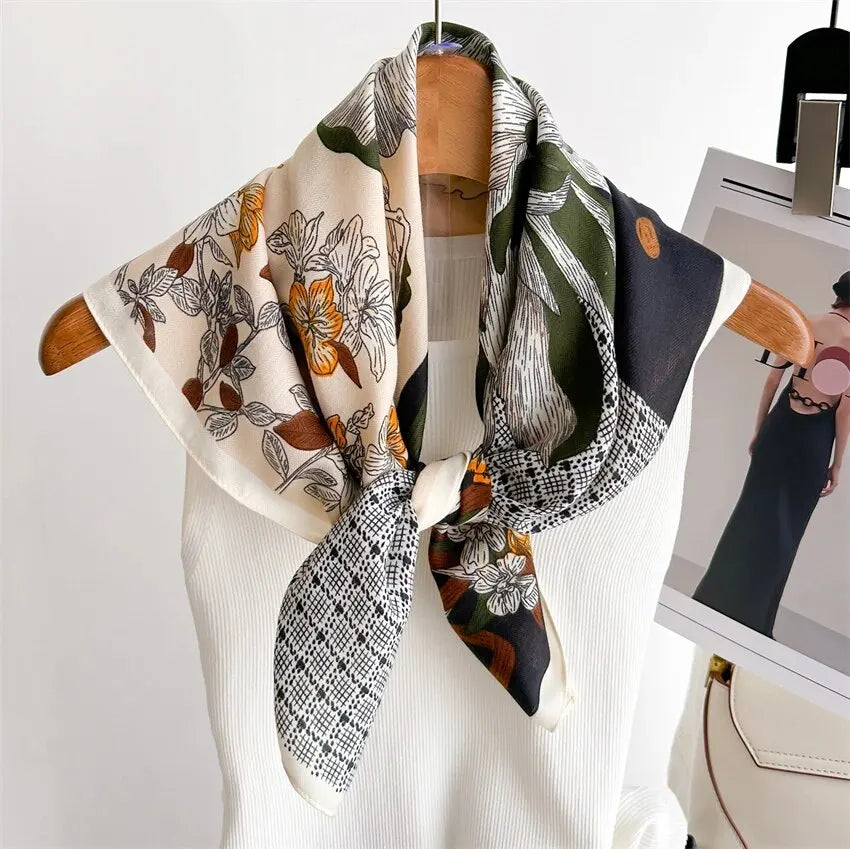 Luxurious Soft Velvet Printed Square Scarf for Women - Cotton Summer Hair Band and Stylish Neck Tie Foulard.