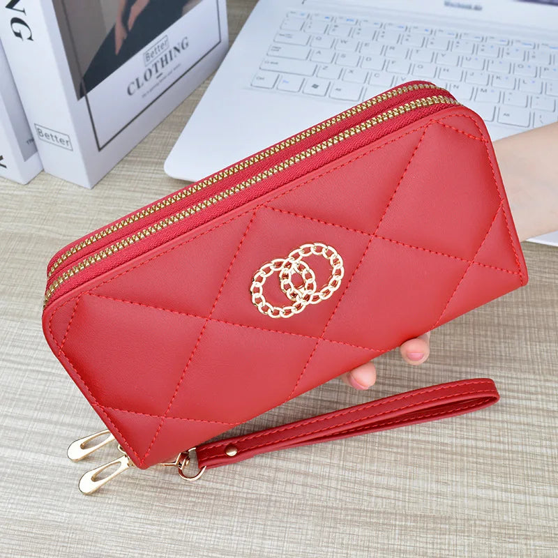 New Wallet Women's Long Double Zipper Large Capacity Handbag Mom's Fashion Simple Double Layer Wallet Mobile Case.