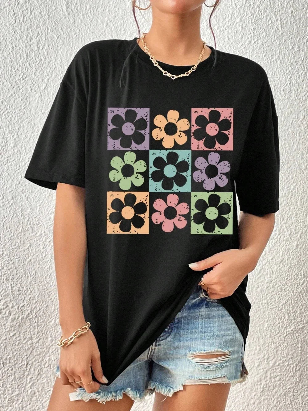 Nine Chrysanthemums Of Different Colors Women Tshirt Street Hip Hop Short Sleeve Oversized Tee Shirt Casual Cotton Clothes.