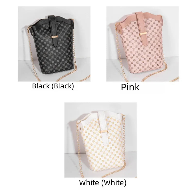 Fashionable Ladies Phone Bag Chain Strap Crossbody Bag Coin Purse Trendy Simple Style Vertical Square Shape Small Size Mobile.