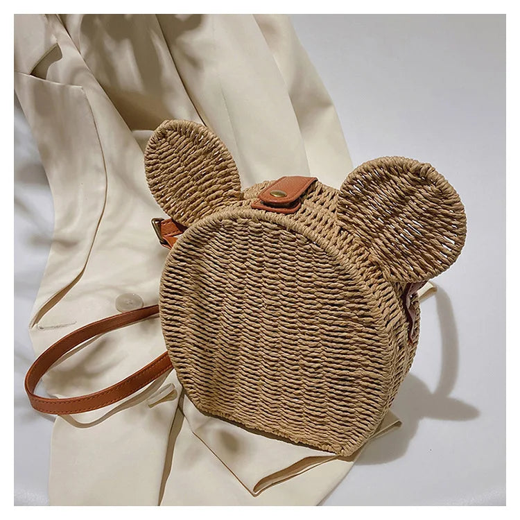 Disney 2023New Ladies Designer Straw Fancy Bag Cute Handbag Rattan Travel Leisure Vacation Small Round Beach Mickey Shoulder Bag - Elevate Your Body