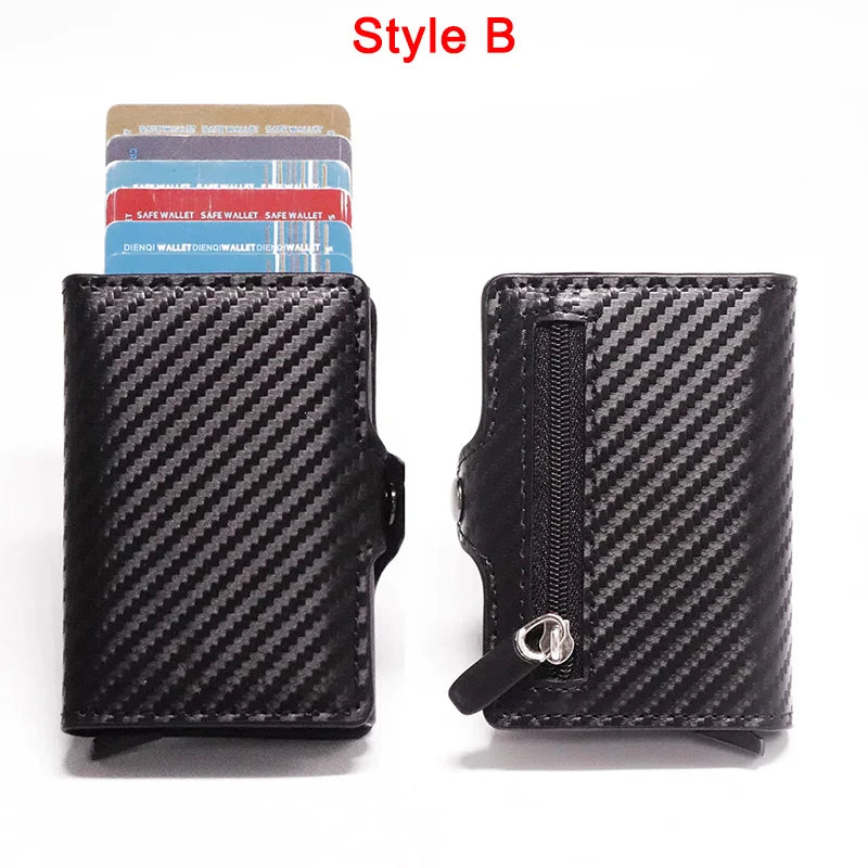 Carbon Fiber Slim Aluminum Men Wallet ID Credit Card Holder Mini RFID Wallet Automatic Pop up Bank Card Case Black Vallet 2023.